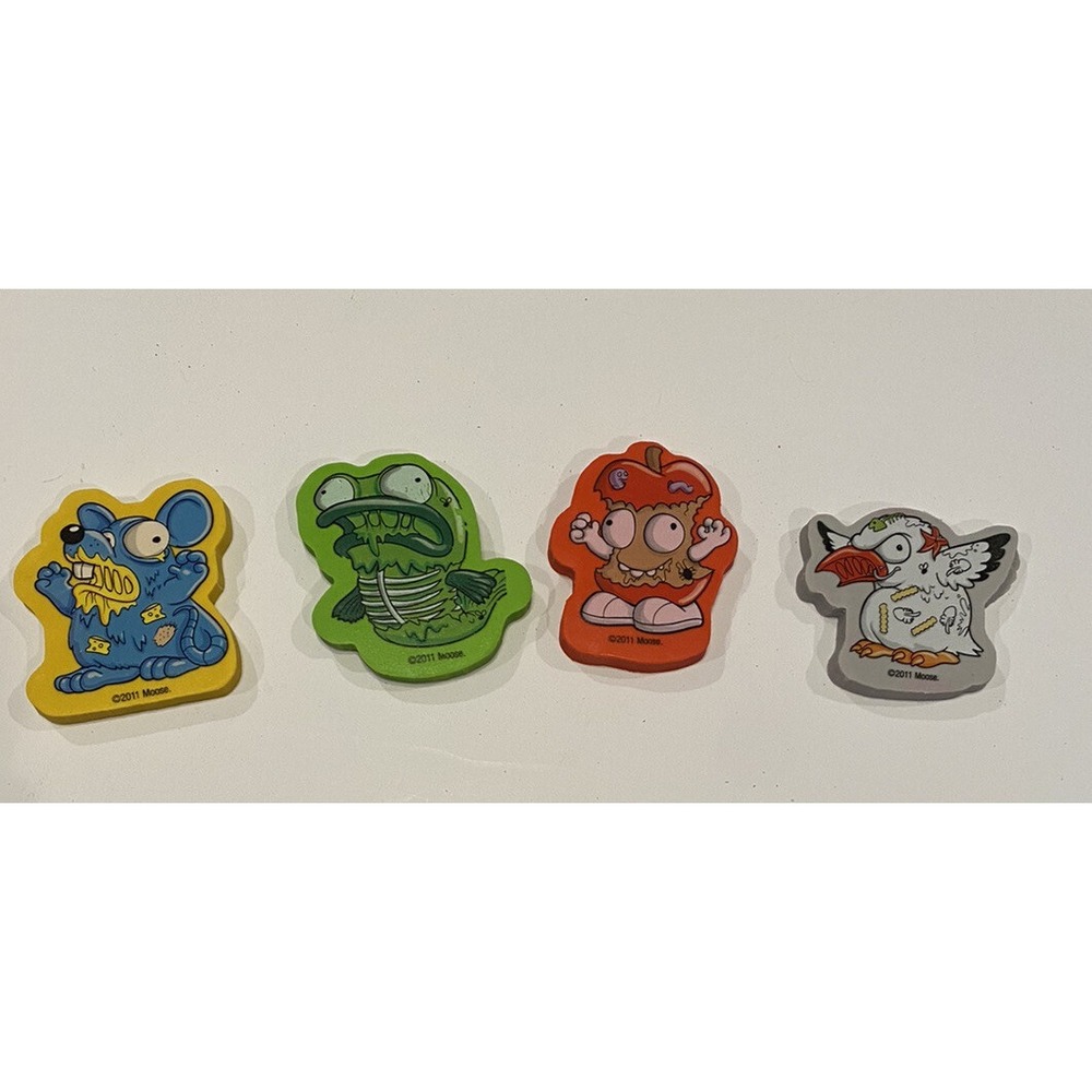 RARE Trash Pack Trashies Rubber Eraser Lot Of 4 Moose 2011 Apple Rat Bird Fish